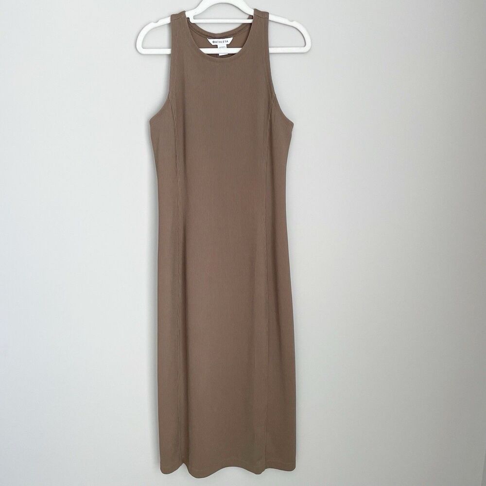 Athleta Size S Signature Rib Dress Sleeveless Modal Blend Athleisure Beige